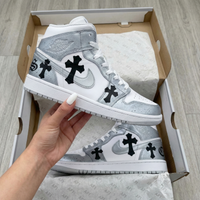 Custom AJ 1s Shoes Black Crosses White Silver