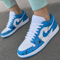 Custom AJ 1s Shoes Black Paint Splatters Baby Blue