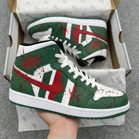 Custom AJ 1s Shoes Blood - Splatter Design Green Red White