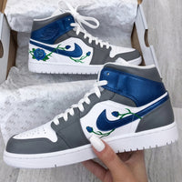 Custom AJ 1s Shoes Blue Roses Green Vine Gray Blue