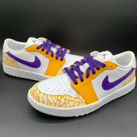 Custom AJ 1s Shoes Bold Crackle Pattern Yellow Purple