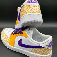 Custom AJ 1s Shoes Bold Crackle Pattern Yellow Purple