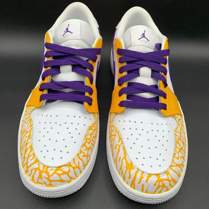 Custom AJ 1s Shoes Bold Crackle Pattern Yellow Purple