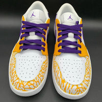 Custom AJ 1s Shoes Bold Crackle Pattern Yellow Purple