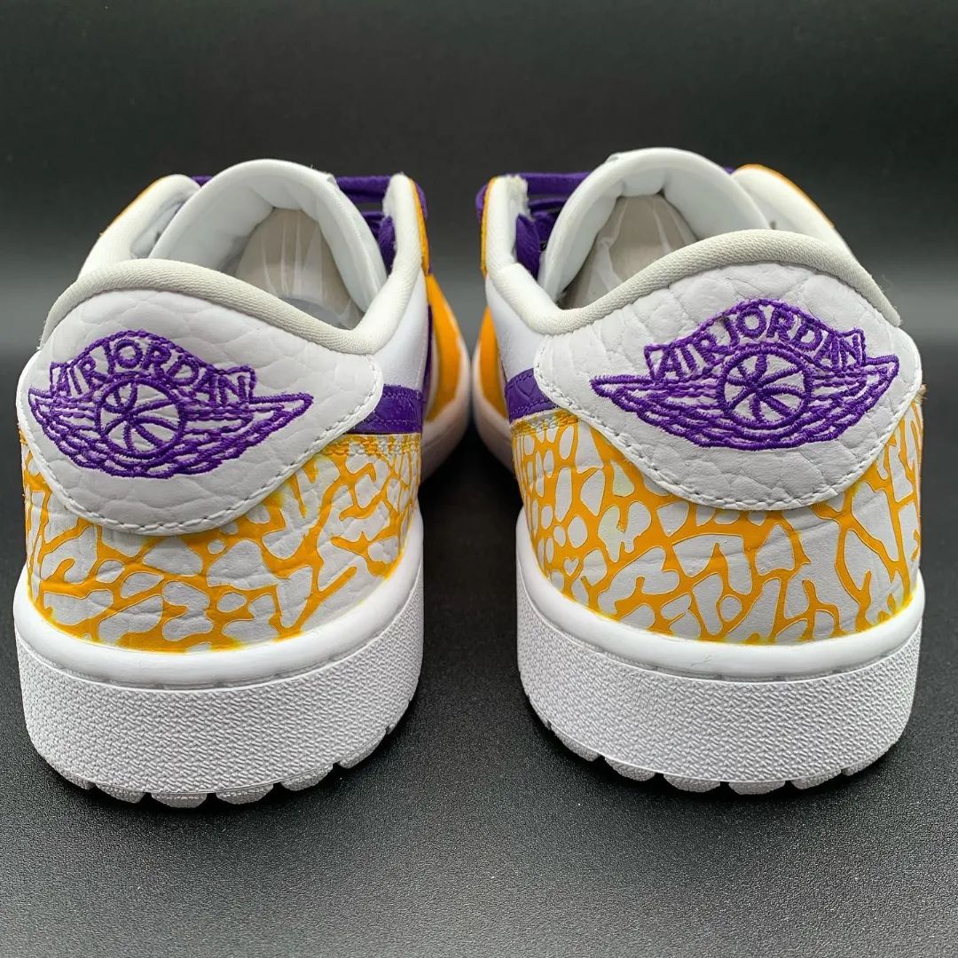 Custom AJ 1s Shoes Bold Crackle Pattern Yellow Purple