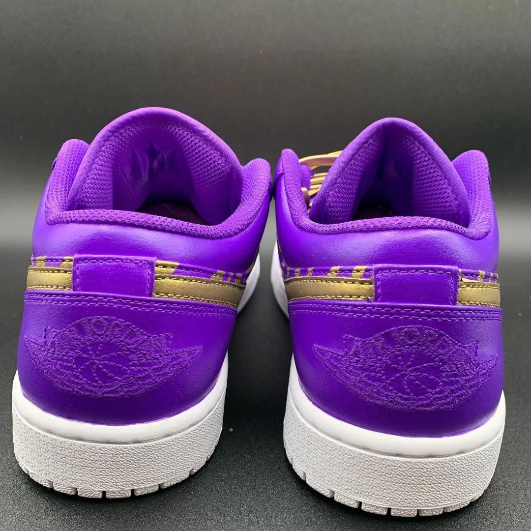Custom AJ 1s Shoes Bold Purple and Gold Zebra Print