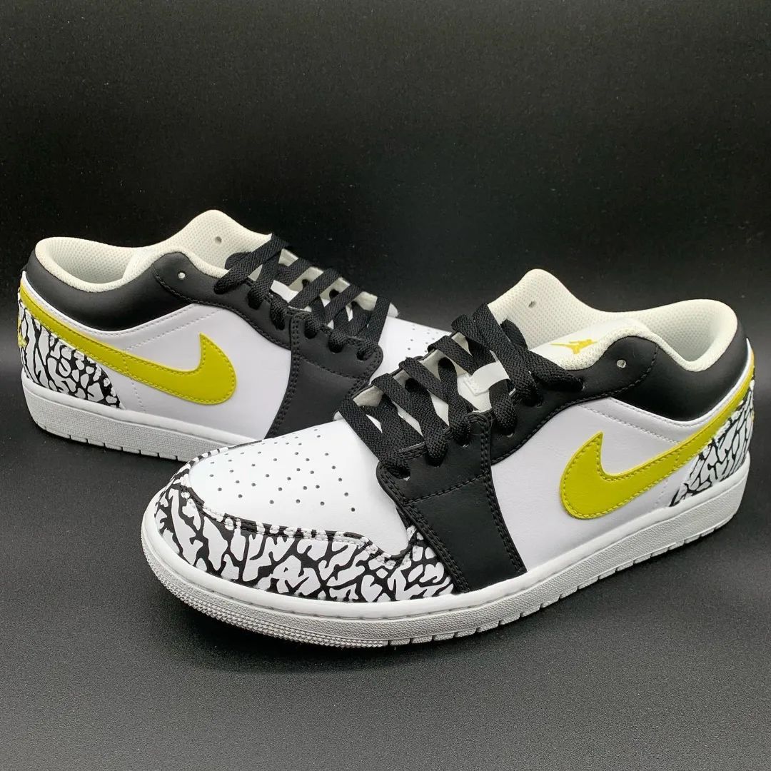 Custom AJ 1s Shoes Bold Yellow and Black Crackle
