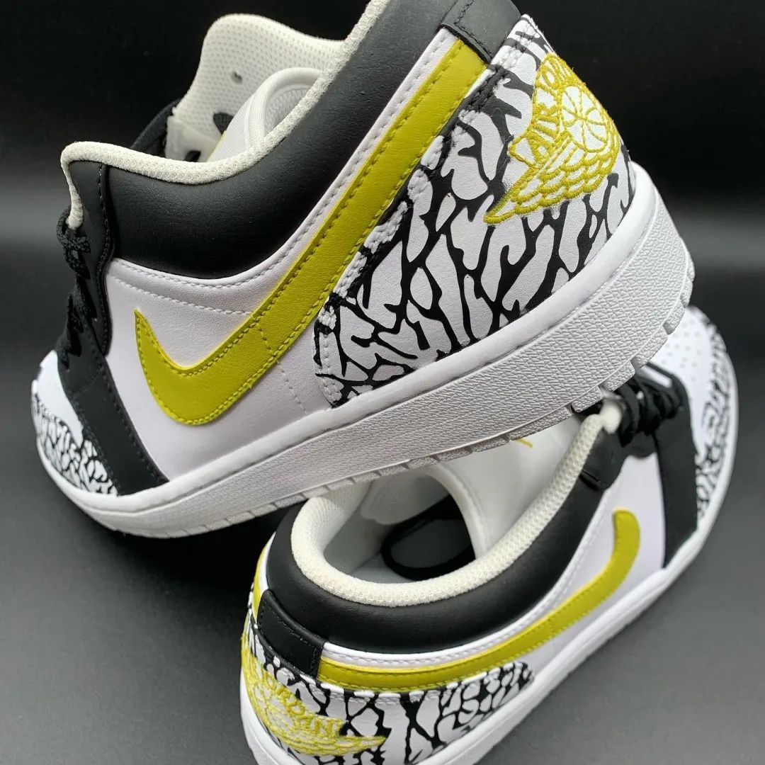 Custom AJ 1s Shoes Bold Yellow and Black Crackle