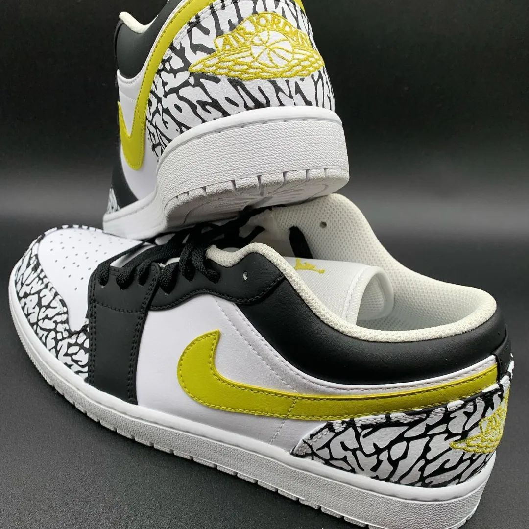 Custom AJ 1s Shoes Bold Yellow and Black Crackle