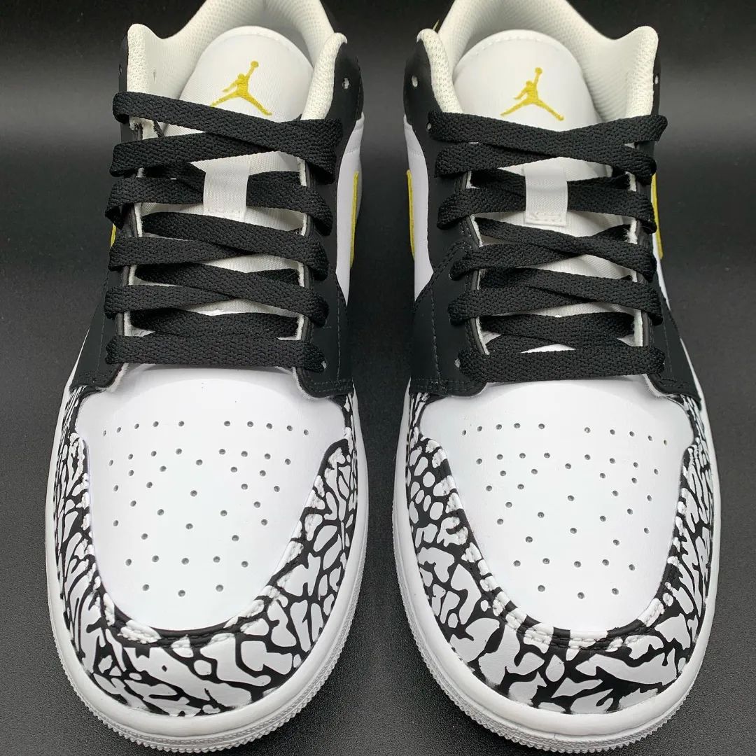 Custom AJ 1s Shoes Bold Yellow and Black Crackle