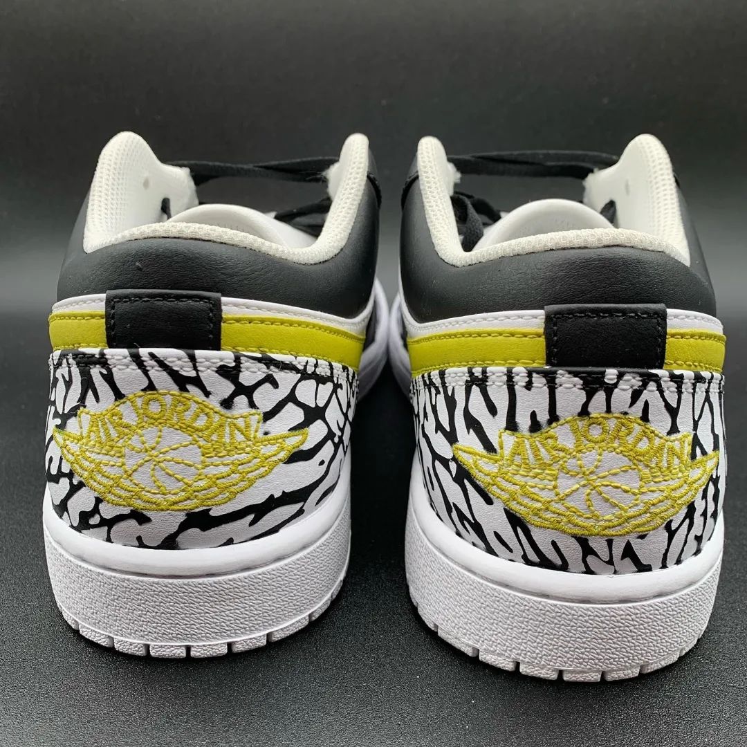 Custom AJ 1s Shoes Bold Yellow and Black Crackle
