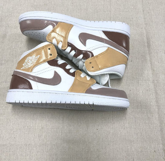 Custom AJ 1s Shoes Brown and Gold Color