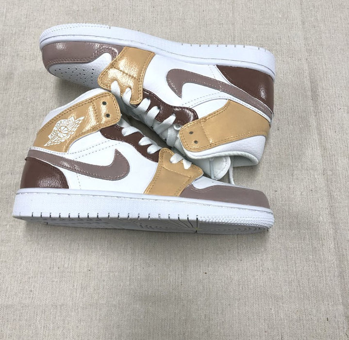 Custom AJ 1s Shoes Brown and Gold Color