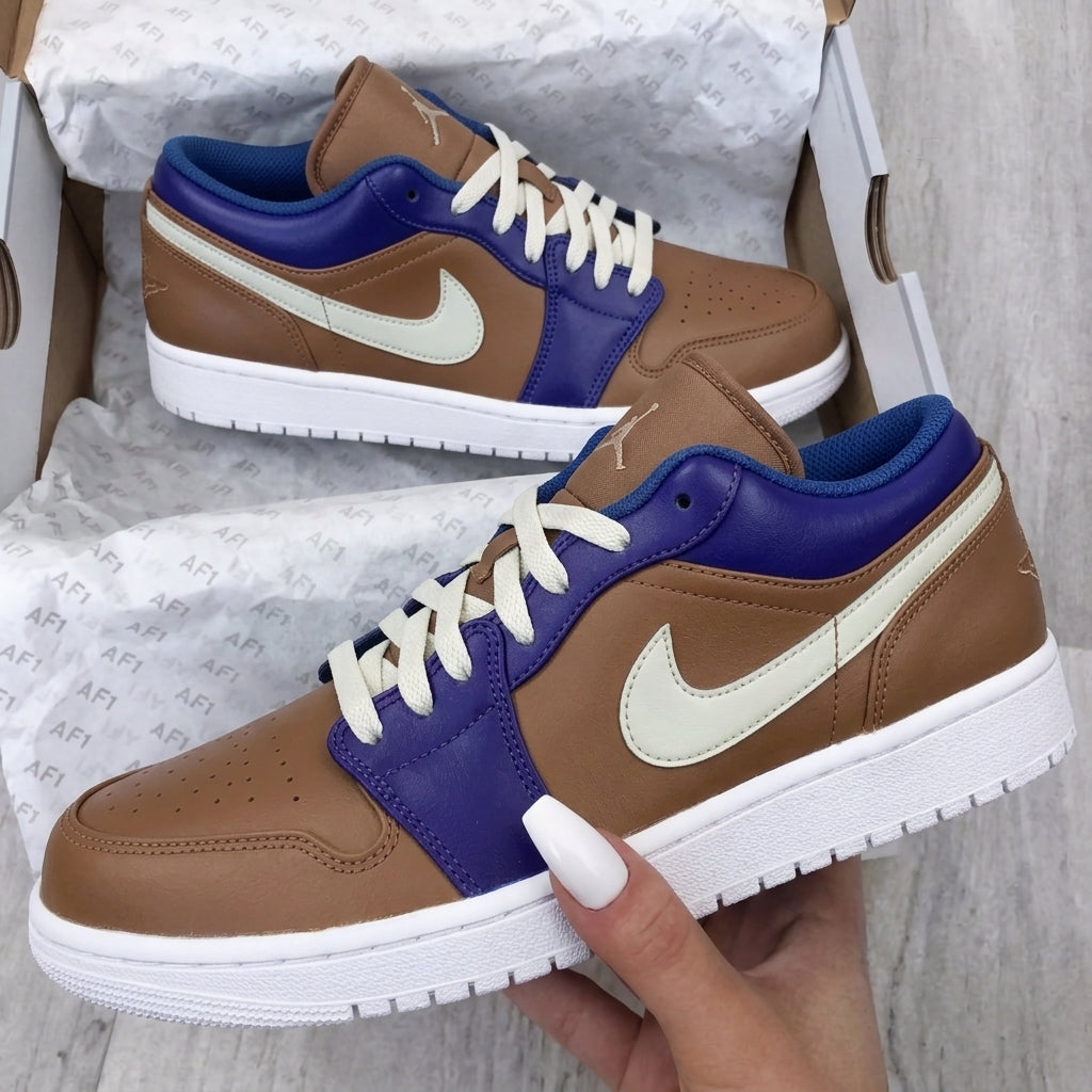 Custom AJ 1s Shoes Brown Blue Off White