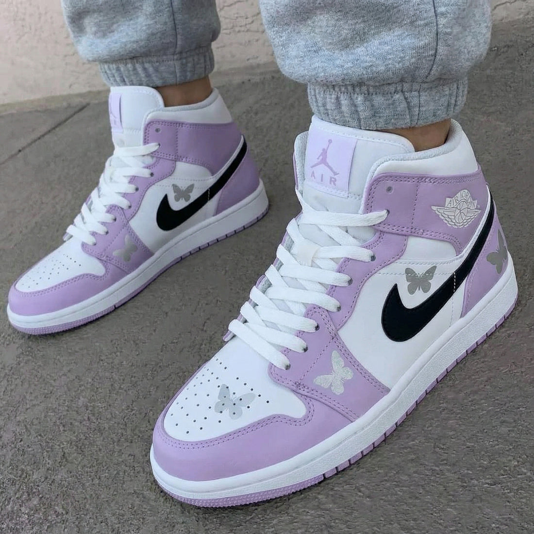 Custom AJ 1s Shoes Butterflies Lavender Black