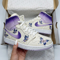 Custom AJ 1s Shoes Butterflies Pattern Purple Cream