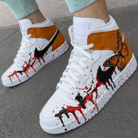 Custom AJ 1s Shoes Butterfly Paint Splatter Orange Black