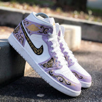 Custom AJ 1s Shoes Butterfly Pattern Baby Purple and White