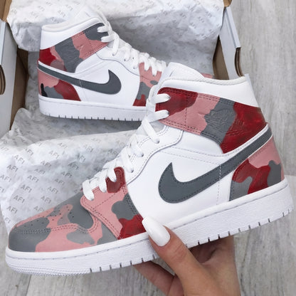 Custom AJ 1s Shoes Camo Baby Pink Red Gray