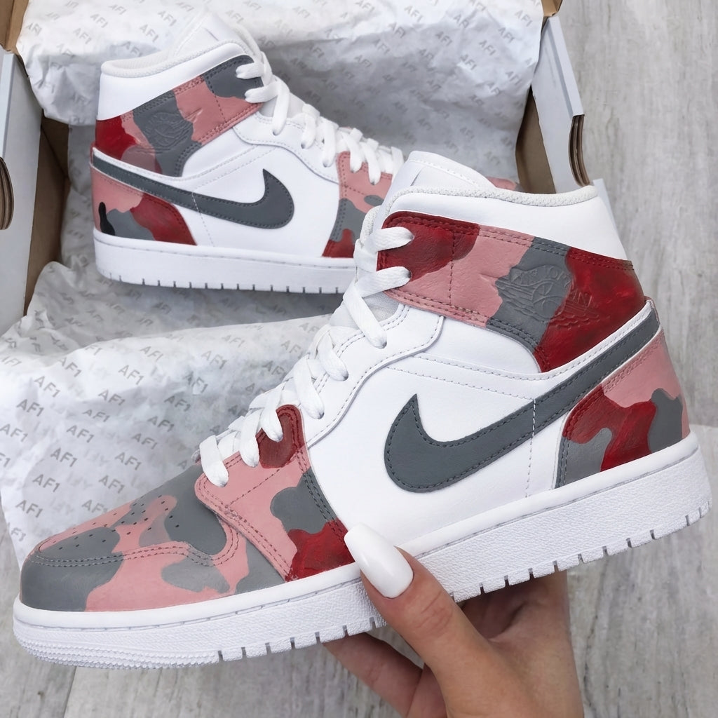 Custom AJ 1s Shoes Camo Baby Pink Red Gray