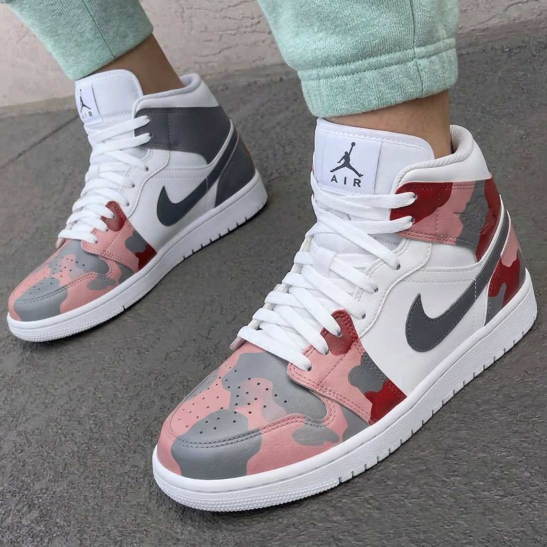 Custom AJ 1s Shoes Camo Baby Pink Red Gray