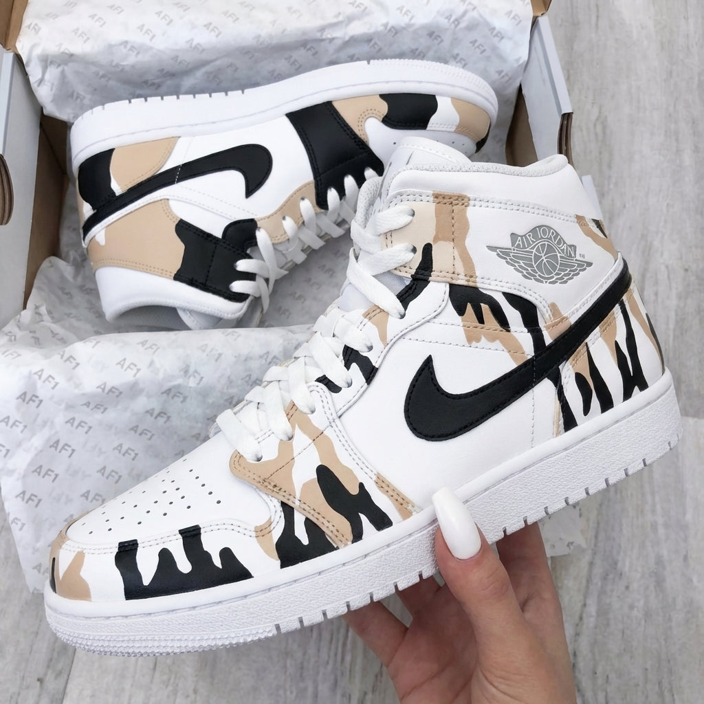 Custom AJ 1s Shoes Camo Black Beige