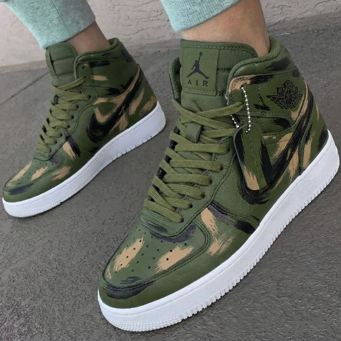 Custom AJ 1s Shoes Camouflage Green Tan