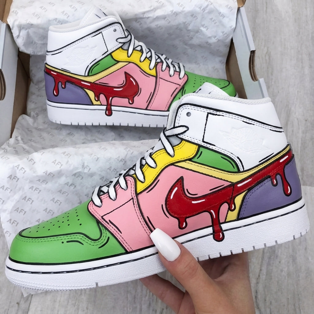 Custom AJ 1s Shoes Cartoon Drip Multicolor