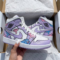 Custom AJ 1s Shoes Cartoon Pattern Baby Pink Blue and White