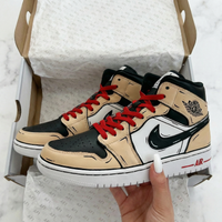 Custom AJ 1s Shoes Cartoon Pattern Black Tan Red