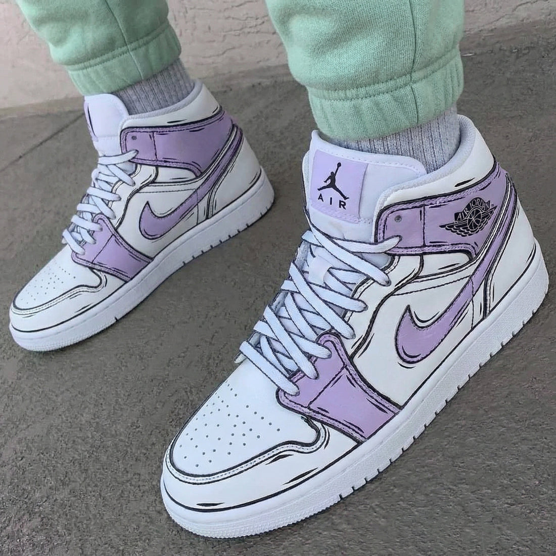 Custom AJ 1s Shoes Cartoon Pattern Lilac Color