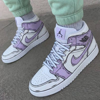 Custom AJ 1s Shoes Cartoon Pattern Lilac Color