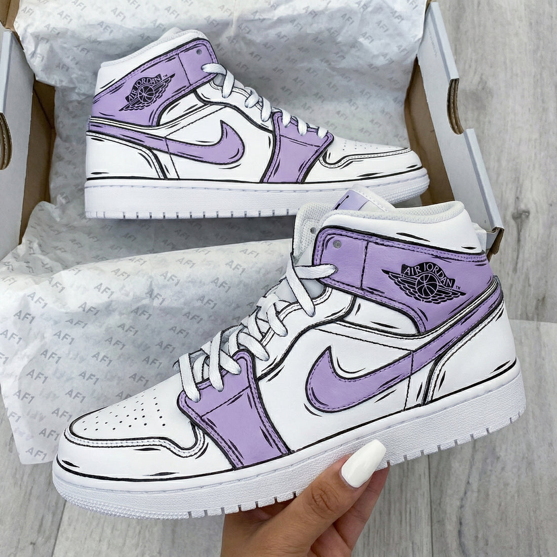 Custom AJ 1s Shoes Cartoon Pattern Lilac Color