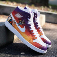 Custom AJ 1s Shoes Cartoon Pattern Orange Purple and White