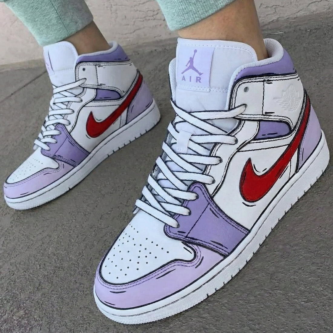 Custom AJ 1s Shoes Cartoon Pattern Purple Red