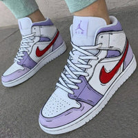 Custom AJ 1s Shoes Cartoon Pattern Purple Red