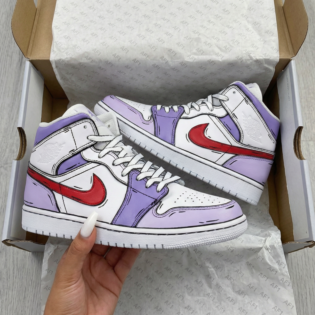 Custom AJ 1s Shoes Cartoon Pattern Purple Red