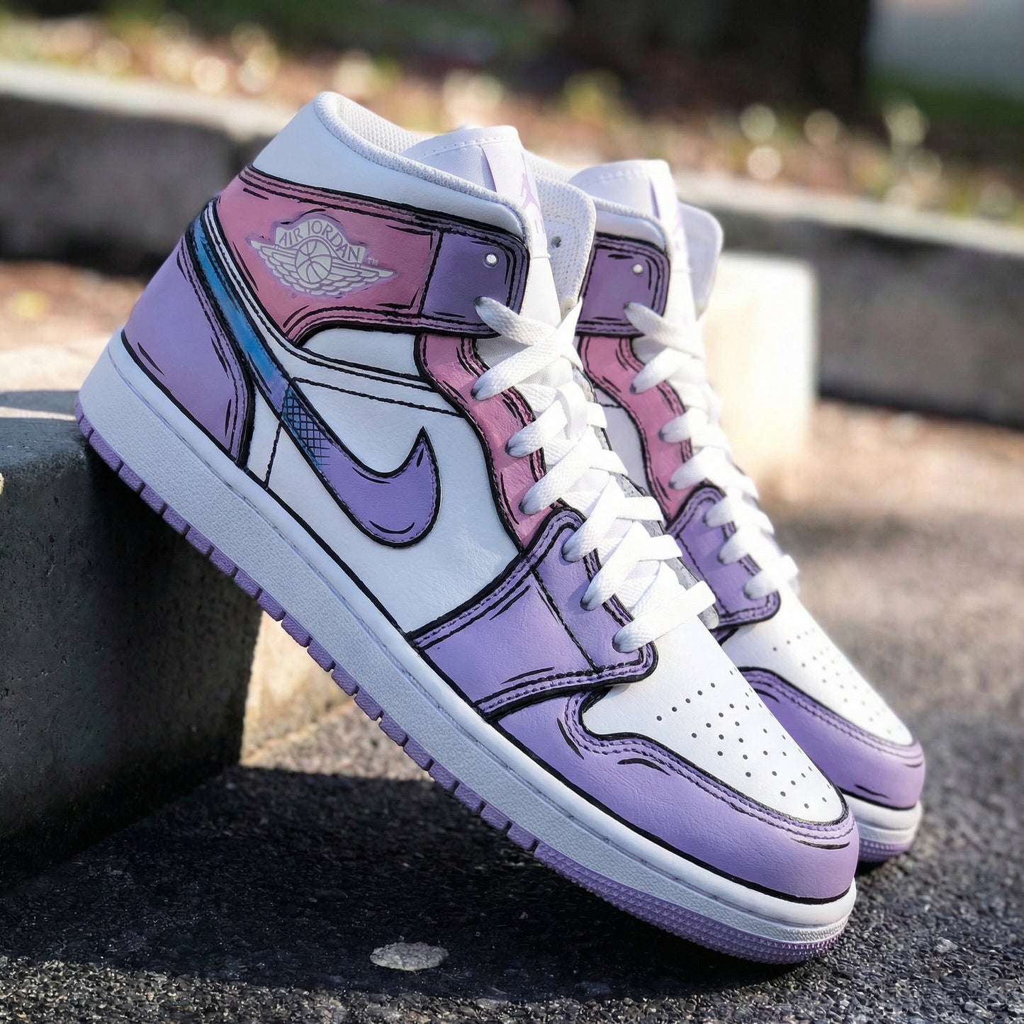 Custom AJ 1s Shoes Cartoon Style Baby Pink and Lilac