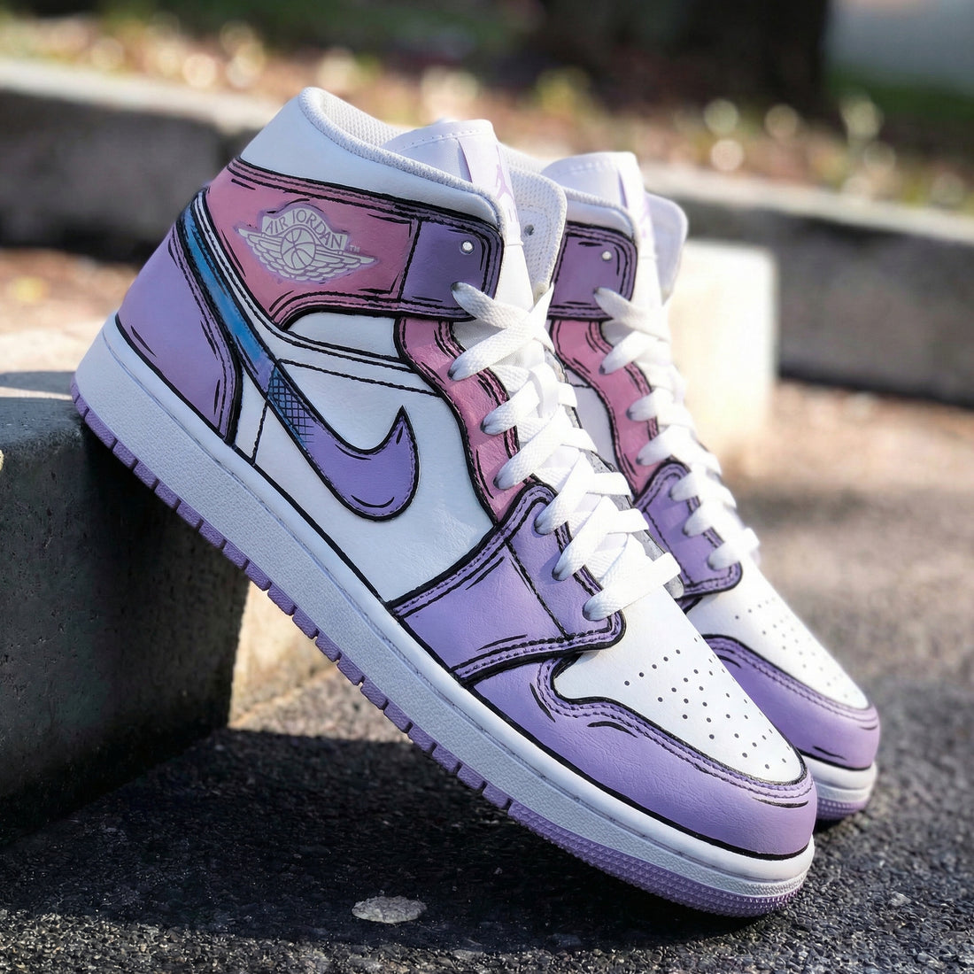 Custom AJ 1s Shoes Cartoon Style Baby Pink and Lilac