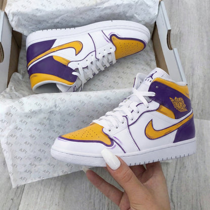 Custom AJ 1s Shoes Cartoon Style Yellow Purple
