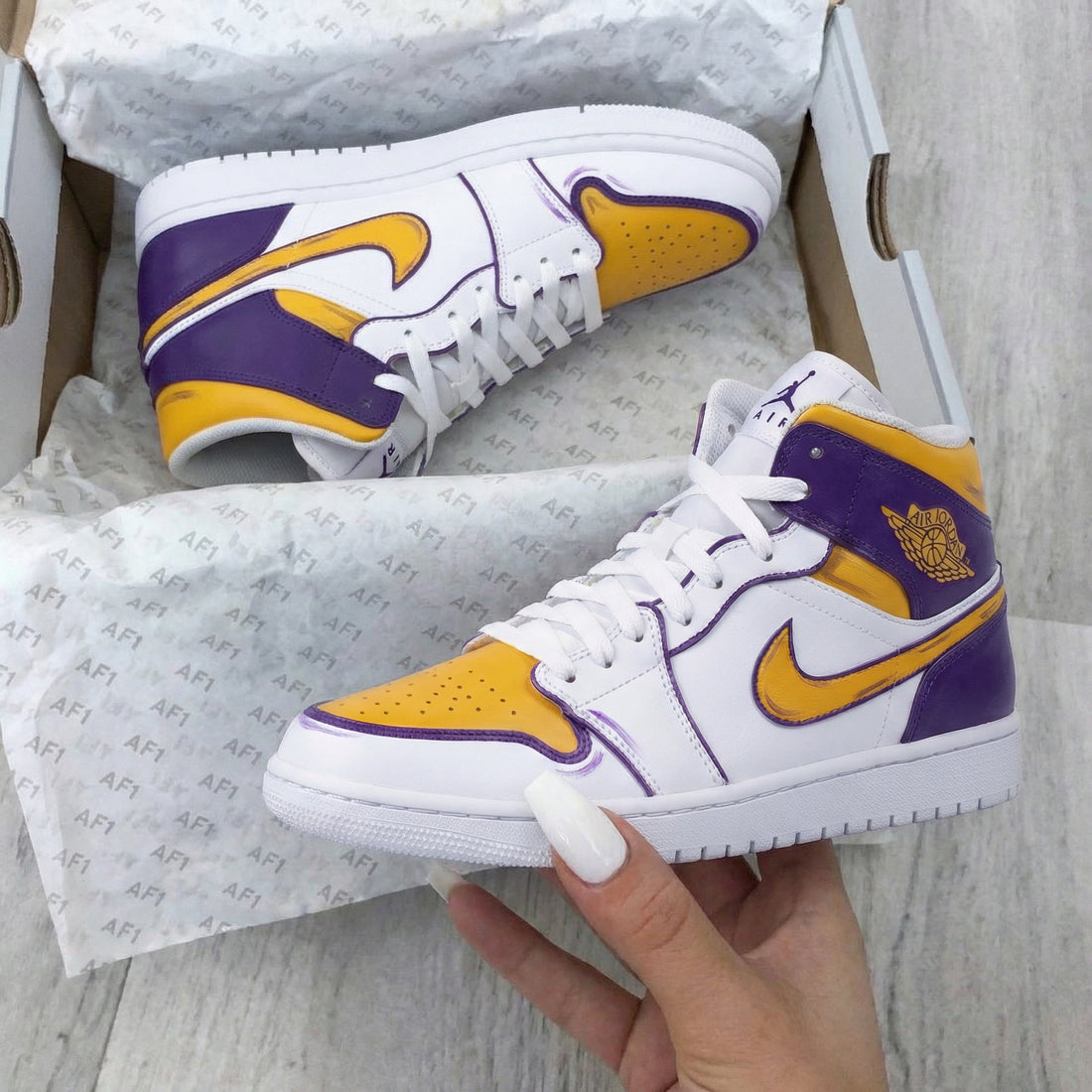 Custom AJ 1s Shoes Cartoon Style Yellow Purple