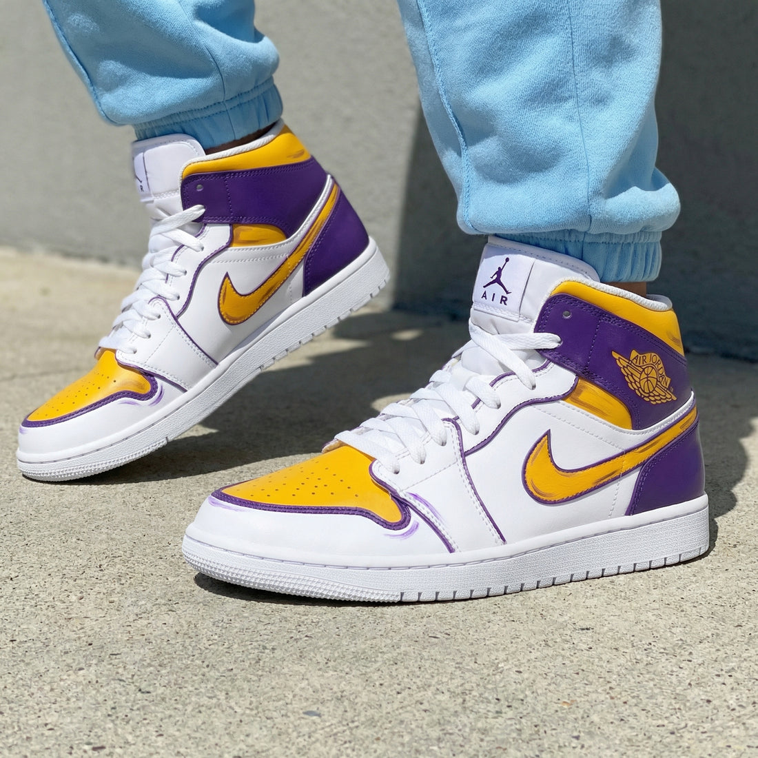 Custom AJ 1s Shoes Cartoon Style Yellow Purple