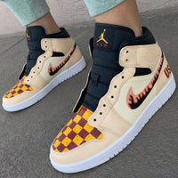 Custom AJ 1s Shoes Checkered Pattern Yellow Maroon Black