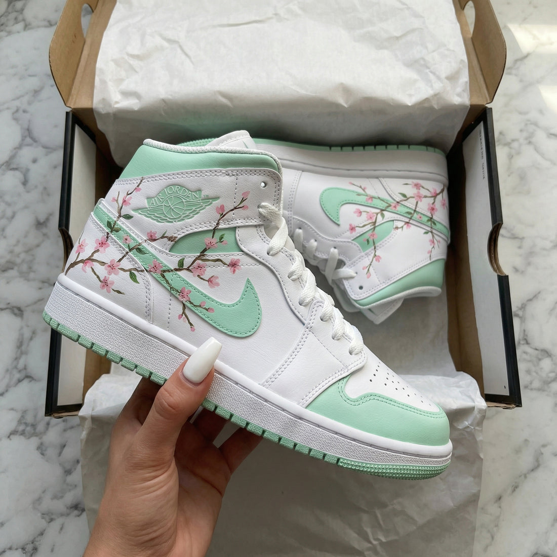 Custom AJ 1s Shoes Cherry Blossom Mint Green
