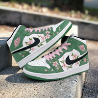 Custom AJ 1s Shoes Cherry Blossom Pattern Green Baby Pink