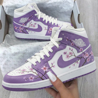 Custom AJ 1s Shoes Cherry Blossom Pattern Purple Pink