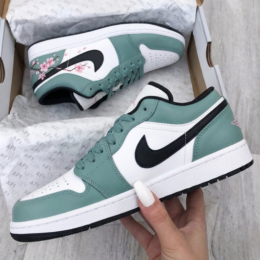 Custom AJ 1s Shoes Cherry Blossom Teal Baby Pink
