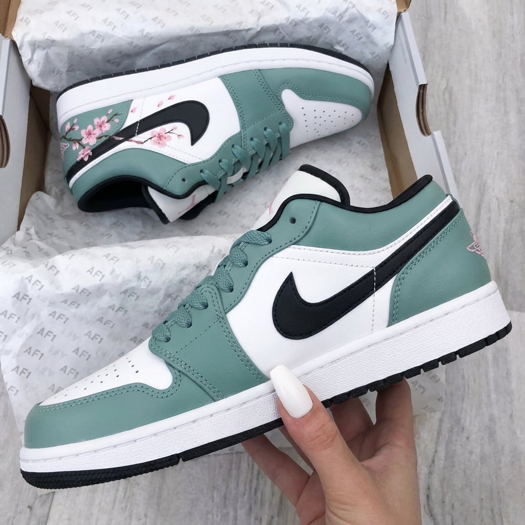 Custom AJ 1s Shoes Cherry Blossom Teal Baby Pink