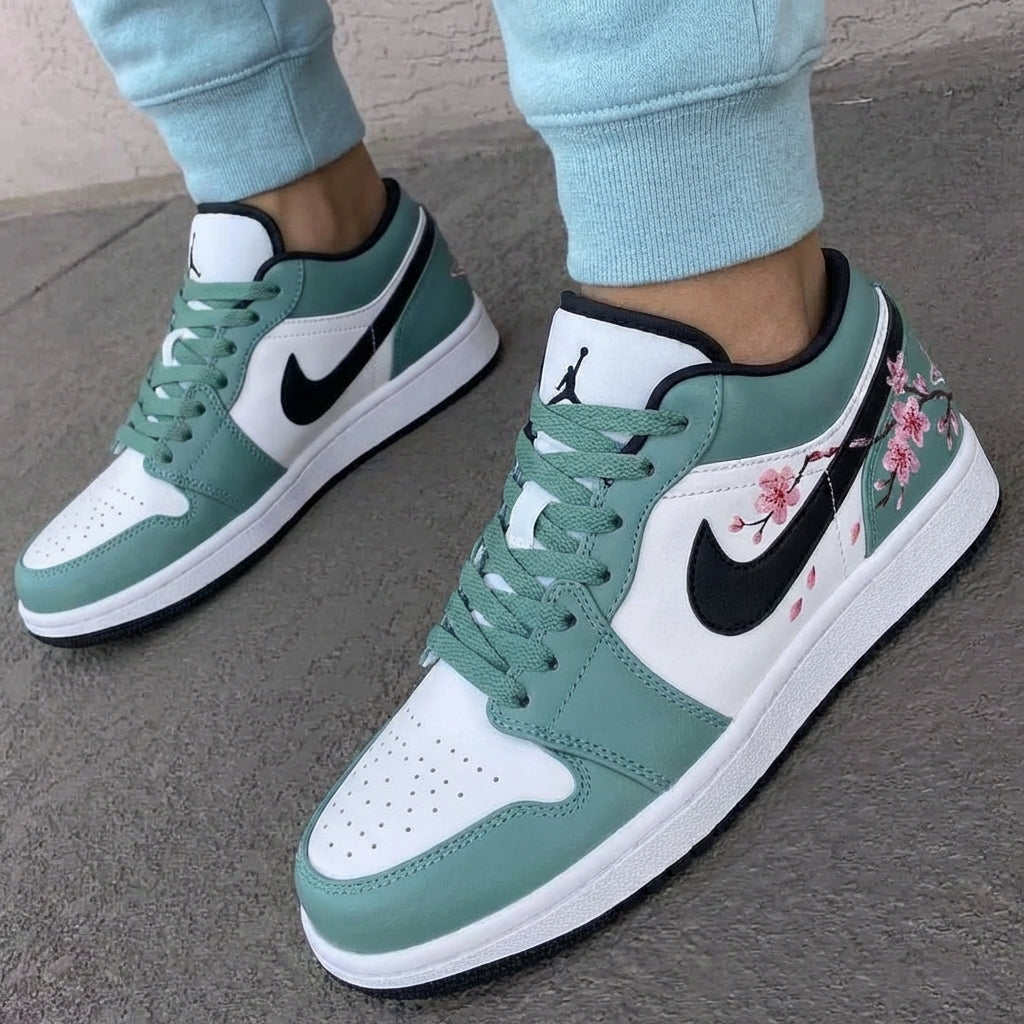 Custom AJ 1s Shoes Cherry Blossom Teal Baby Pink