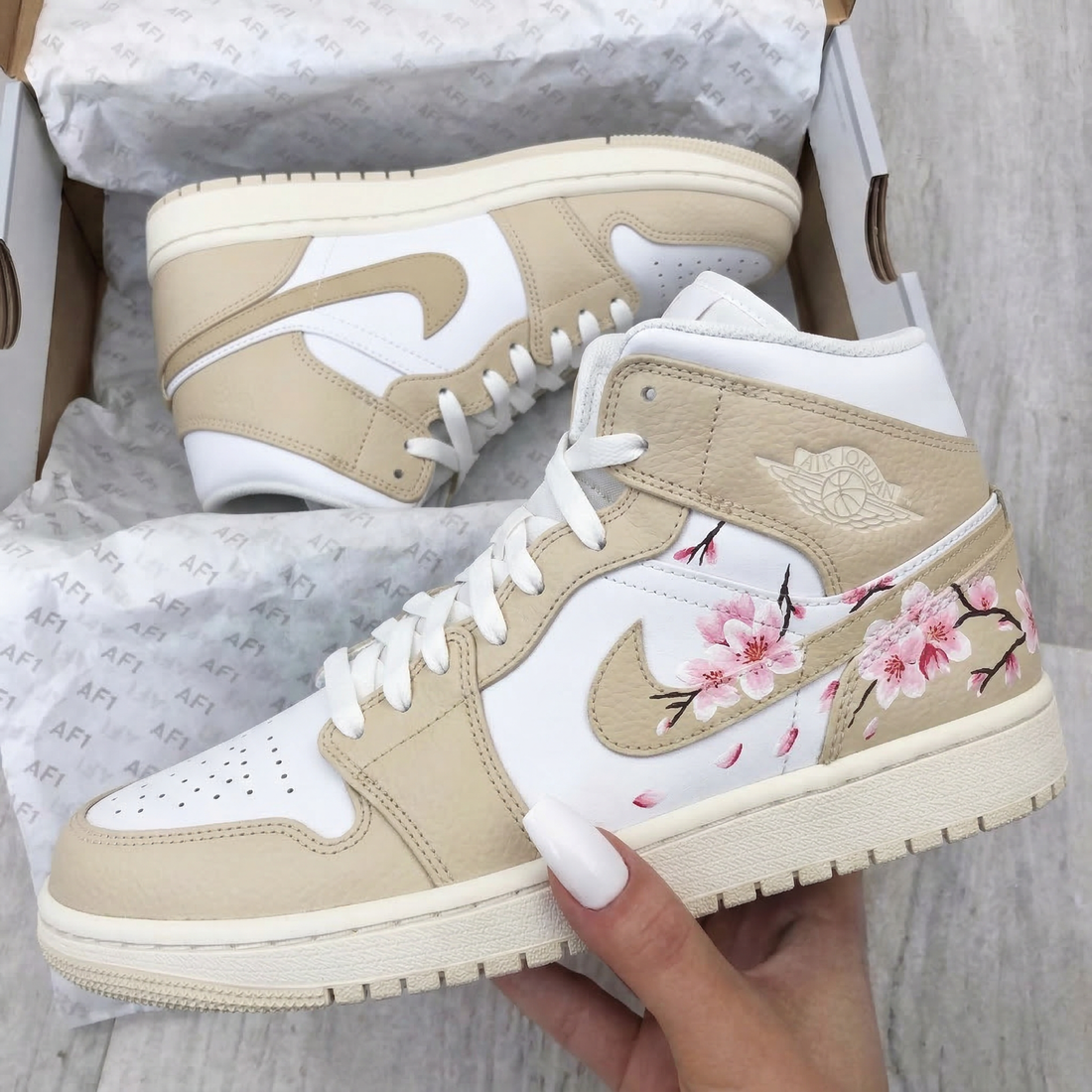 Custom AJ 1s Shoes Cherry Blossoms Beige Baby Pink